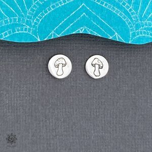 Small 7.75mm Round Stamped Mushroom Sterling Silver Stud Earrings 925 USA Seller